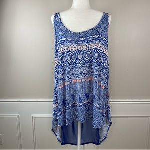 Torrid Mosaic Print High-Low Tank Top  SZ:0. Blue.